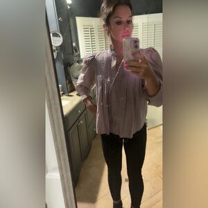 Hunter Bell PRESTON PINTUCK PUFF-SLEEVE BUTTON-FRONT TOP IN GARDEN SHADOW